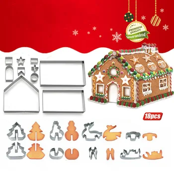 18pcs/set 3D Vianočné Cookie Nožnice na Tortu Formy Fondant Fréza DIY Pečenie Nástroje Vianoce Dom z Nehrdzavejúcej Ocele Formy Detí Darček