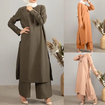 2 Kusy Dubaj Abaya Moslimských Obleky, Šaty Žien Kaftan Islamské Oblečenie Grote Maten Dames Kleding Ensemble Femme Musulmane