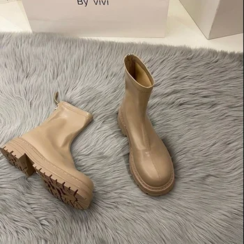 2022 Nové Topánky Platformu Ženy Topánky Kolo Prst Na Zips, Jar, Jeseň Fashion Členok Žena Botines De Mujer Chelsea Topánky