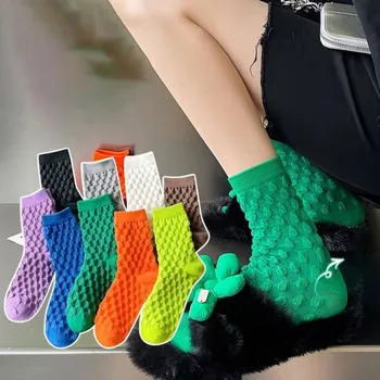 3pairs Ponožky Pre Ženy, Nový Módny Kvalitné Priedušné, Mäkké Bavlnené Ponožky Dievčatá Trend Osobnosti kórejský Štýl Farebné Ponožky