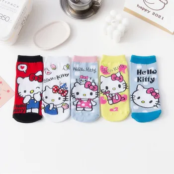 5 ks Nové Kreslené Ponožky Dievčatá Roztomilé Ponožky Sanrio Kitty Cat Teplé Bežné Ponožky Vianočné Darčeky pre Deti