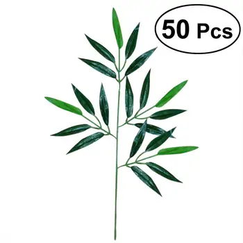 50 KS Umelých Zelená Bambusové Listy Falošné Zelené Rastliny Zelene Listy pre Domáce Hotel Kancelárske Party Dekorácie