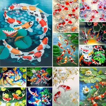 5D Diamond Maľovanie Koi Fish Lotus Rybník Obraz Plný Vrtné Súpravy KUTILOV, Remeselníkov, Diamond Výšivky Rybka Kamienkami Domova