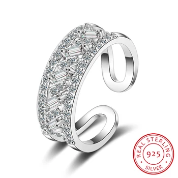 925 Sterling Silver Luxusné Zirconia Crystal Dvojvrstvové Prstene Pre Ženy, Jemné Šperky, Módne Otvorte Nastaviteľné Prst Prsteň