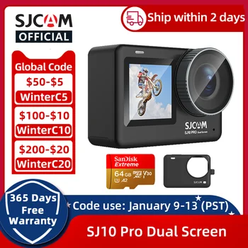 Akcia Fotoaparát SJCAM SJ10 Pro Dual Screen 4K 60FPS, WiFi, Gyroskop Live Streaming Telo Nepremokavé Športové DV S 64 GB Pamäťovej Karty