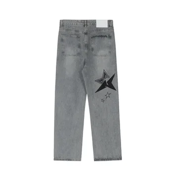 Americká Hip Hop Hviezda Výšivky Umyté Starých Mužov, Džínsy, Nohavice Y2K Rovno Nadrozmerné Džínsové Nohavice Voľné Streetwear Pantalones