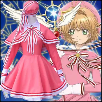Anime Cardcaptor Sakura Cosplay Kostým Kinomoto Sakura Cosplay Kostým Ružové Šaty S Klobúkom Celý Set Card captor Lolita Šaty