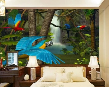 Beibehang tapety na steny 3 d domáce dekorácie, tapety obrázok prales papagáj vodopád, obývacia izba, 3 d foto nástenné maľby