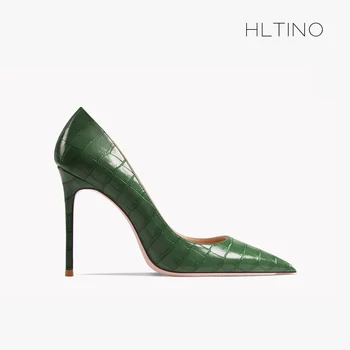 Bežné Módny Návrhár Dámske Topánky Zelené Pravej Kože Pointy Prst Stiletto Striptérka Vysoké Podpätky Zapatos Mujer Ples Večer