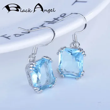 BLACK ANGEL Blue Topaz Drahokam Drop Náušnice 925 Sterling Silver Rubínovo-Smaragdové Náušnice Šperky Pre Ženy Svadobný Dar