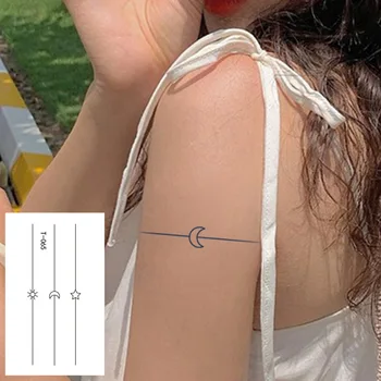 Bylinné Semi-permanentné Tetovanie Nálepky Malé Čerstvé Mesiac Line Design Šťavy Falošné Tetovanie Muži Ženy Obtlačky