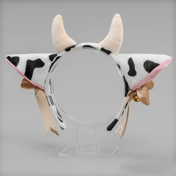 Cartoon Plyšové Krava Uši hlavový most s Zvony Stuhou Luku Anime Lolita Vlasy Hoop Kawaii Zvierat Strany Cosplay Headpiece