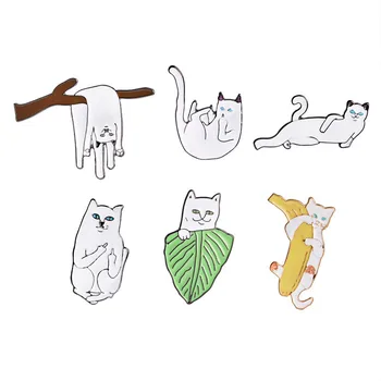 Cartoon Zvierat Smalt Pin Tvorivé prostredníkom Biela Mačka na Pobočke Brošňa Klopě Pin Kovové Odznak Šperky Darček Drop Shipping