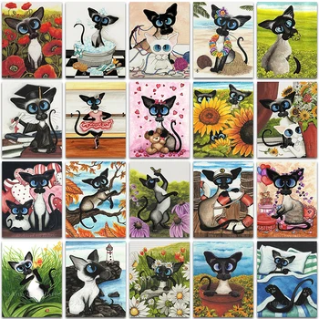Diamond Maľovanie Cartoon Maľovať Mačky Zvierat Kvet, motýľ mačiatko Plný Štvorcové a Okrúhle výšivky mozaiky Cross stitch Domova
