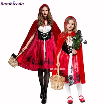Dievčatá Halloween Kostým Deti Little Red Riding Hood Cosplay Princezná Šaty strany kabát cape Fantázie matka a dcéra oblečenie