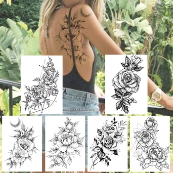 DIY Rose Dočasné Tetovanie Falošné Čierny Kvet Nepremokavé Tatoos Nálepky dámskej Módy Body Art Rameno Tetovanie Pre Dospelých Dovolenku Show