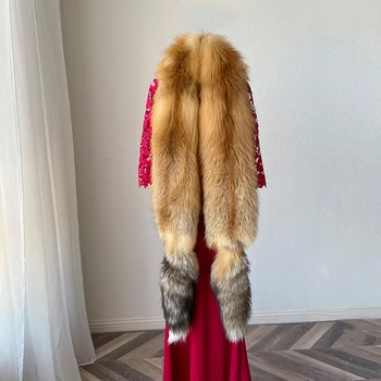 dámy 2022 zimné reálne líška srsť dlhú šatku módne originálne silver fox kožušiny väčší golier luxusná prírodná červená líška srsť šatka