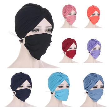 Etnické Viazané Maskované Klobúky Moslimské Šatky Arabských Dámy Klobúky na Hlavu Zábaly Femme Zábal Pokrývky hlavy Hijabs pre Ženy Chemoterapii Spp Maska Set