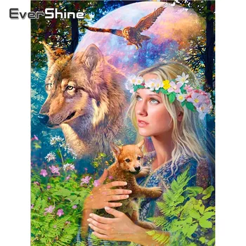 EverShine Diamond Maľovanie Vlk Cross Stitch Diamond Výšivky Zvieratá Obrázok Kamienkami Dievča Mozaikové Umenie Súpravy Domova