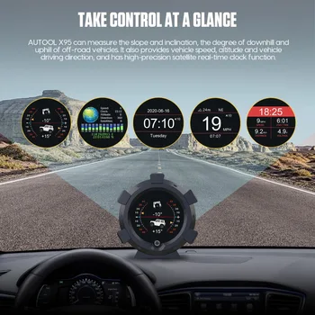 GPS auto kompas rýchlomer horizontálny sklon meter tilt merač výšky tónu Uhol naklonenia výška zemepisná šírka zemepisná dĺžka z autotool X95