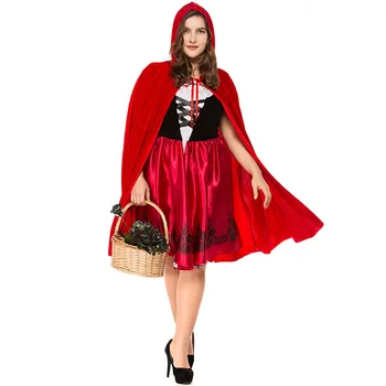 Halloween Purim Karneval Strany Žien Little Red Riding Hood Kostýmy Plus Veľkosť S-3XL Vymyslené Rozprávky Cosplay Midi Šaty