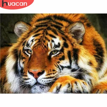 HUACAN Diamond Maľovanie Tiger Zvierat Plné Námestie Kolo Vŕtať Domova Plavidlá, Súpravy na Vyšívanie Perličiek Mozaikový Obraz kamienkami