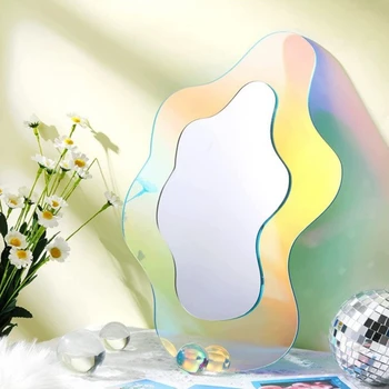 In Nepravidelný Farebné Zrkadlo Kvet Akryl Make-Up Zrkadlo Nástenné Závesné Dekoratívne Zrkadlo Na Ubytovni Spálňa Ploche Ornament