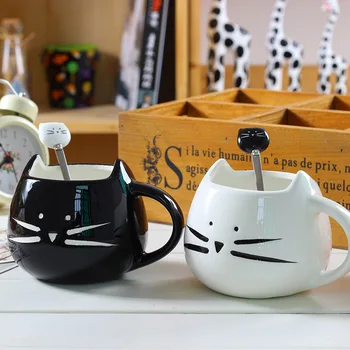 Keramické Cute Cat Hrnčeky S Lyžice Kávy, Čaju Mlieko Zvierat Poháre S Rukoväť 400 ml Drinkware Pekné Darčeky