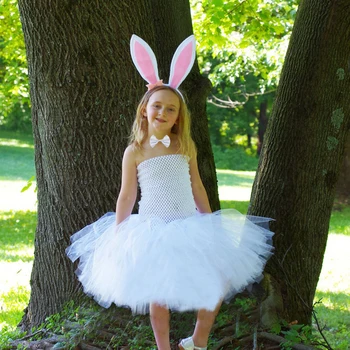 Krásne Biele Bunny Králik Tutu Šaty pre Dievčatká Narodeniny Party Veľkonočnú Dovolenku Halloween Kostým Zajaca Deti Zvierat Oblečenie