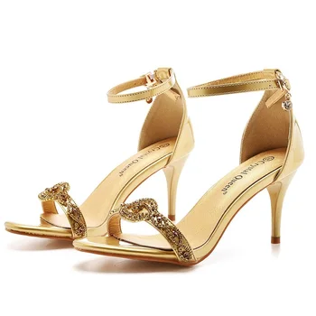 Letné nový 7 cm jednoduché slovo s stiletto svadobné svadobné topánky crystal zlatá drahokamu sexy veľké veľkosti malej veľkosti dámske sandále