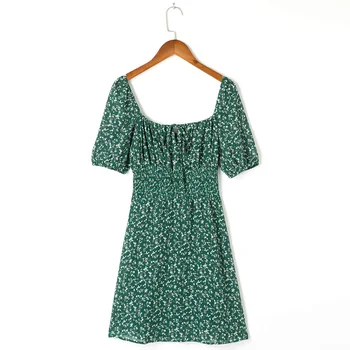 Letné Oblečenie Pre Ženy Šifón Šaty Elegantné Námestie Krku Kravatu Vintage Kvetinové Šaty Krátke Lístkového Rukáv Mini Bežné Plážové Šaty