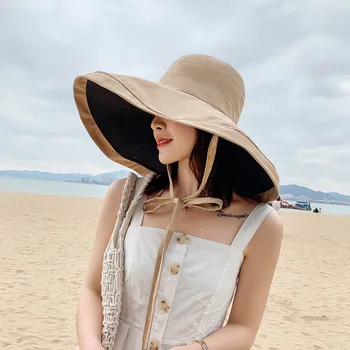Letný Klobúk Pre Ženy Veľký Široký Okraj Beach Sun Hat Skladacia Slnečná Blok UV Ochrany Panamský Klobúk Kosti Chapeu Gorros Klobúk
