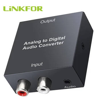 LiNKFOR Analógového k Digitálnemu Audio Converter 2RCA R/L alebo 3,5 mm Jack, Aux pre Toslink SPDIF Optický a Koaxiálny 48 & 96 KHz 1m OD4.0