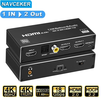 Navceker HDMI Splitter 1x2 4K HDMI Splitter Audio Extractor 1 do 2 z Portu HDMI Kábel HDMI Splitter Zosilňovač pre PS4 PS5 Xbox