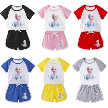 Nové Mrazené Princezná Elsa, Baby, Dievčatá, Detské Letné Oblečenie Sady Koberčeky Šortky Cartoon Krátky Rukáv T Shirt Deti Oblečenie Oblečenie