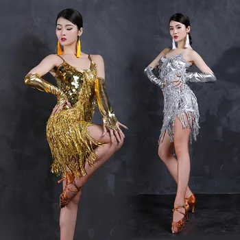 Nové Strapec Latinské Tanečné Šaty Žena Podväzkové Sequin Sexy Šaty Tanečná Sála Samba Tango Fáze Latinské Tanečné Šaty Karneval Šaty