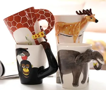 Nový dizajn Tvorivé Keramické 3D Hrnček,káva, mlieko puer čaj hrnčeky 3D zvierat tvar Ručne maľované zvieratá Žirafa Krava Opice pohár darček