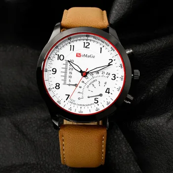 Náramkové hodinky WOMAGE Mužov Vojenskej Hodinky Módne Mužov Športové Kožené Hodinky Quartz relojes hombre montres homme horloge mannen