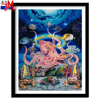 Plný 5D DIY Diamond Maľovanie Octopus Morského Života 3D Výšivky Cross Stitch Mozaiky Podmorské Krajiny Drahokamu Domova Darček