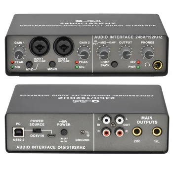 Profesionálny Audio Rozhranie Zvukovej Karty so Monitorovanie Elektrická Gitara Live Nahrávanie Audio Extractor Pre Štúdio Spev Q24