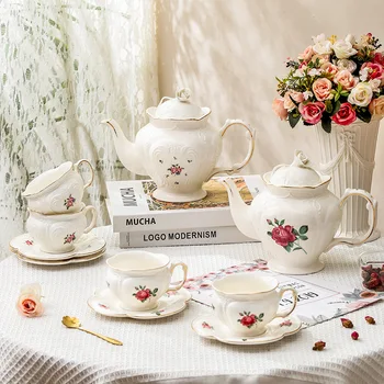Retro Klasickej Európskej Palác Štýl Keramické Kávu, Čaj, Pohár a Tanier Nastavenie Hrniec Dobre Vyzerajúci British Ovocný Čaj Nastaviť