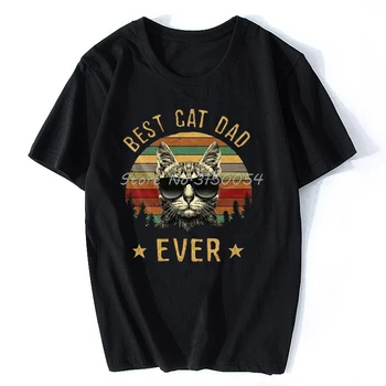 Retro západ Slnka Najlepší Otec Mačka Niekedy T-Shirt Mužov Bavlny O-neck Tričko Hip Hop Tričká Topy Harajuku