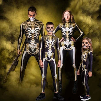 Rodina Zodpovedajúce Halloween Kostra Jumpsuit Strašidelné Kostýmy Horor Ghost Cosplay Kostým Karneval Party Oblečenie Gotický Lebky 2022