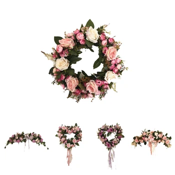 Rose Veniec Nadpražia, Umelých kvetov Rastlín v tvare Srdca Bowknot Svadobné Dekor Garland Reštaurácia Domova Dvere Stene Visí