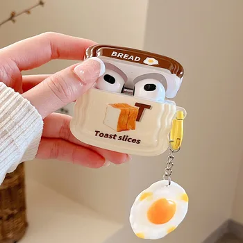 Roztomilý 3D Vajce Prívesok Toast Vzor Prípade Airpod 3 Ochranné Bezdrôtové Bluetooth Slúchadlá Kryt Pre Apple Airpods 2 1 Pro Coque