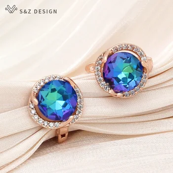 S&Z DESIGN Nové Módne Rose Gold Color Round Crystal Visieť Náušnice Cubic Zirconia Eardrop Pre Ženy, Svadobné Elegantné Šperky
