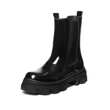 Sen Dvojice Žien Platformu Chelsea Boots Hrubé Dno Black Polovici Teľa Pošmyknúť na Zavalitý Náklon Členok Botičky pre Luxusné dámske Topánky