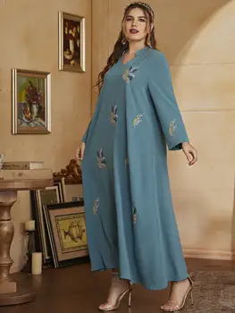 TOLEEN Plus Veľkosť Nadrozmerné Ženy Elegantné Maxi Šaty 2022 Jar Blue s Dlhým Rukávom Strana Večer Moslimských Abaya Festival Oblečenie