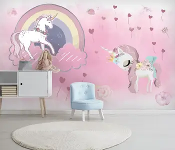 Vlastné Tapetu Unicorn Princess Princ Ružové Balóny Pozadí nástennú maľbu Domova detská Izba Nástenné Gobelíny 3d tapety