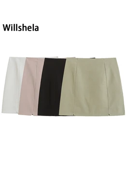 Willshela Ženy Móda Pevné Späť Na Zips, Mini Sukne Vintage Vysoký Pás Žena Lady Chic Krátke Sukne